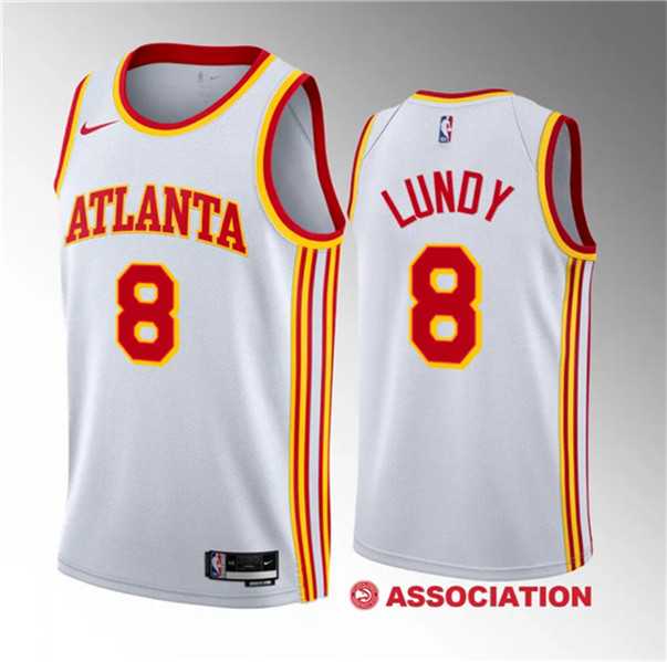 Mens Atlanta Hawks #8 Seth Lundy White 2023 Draft Association Edition Stitched Basketball Jersey Dzhi
